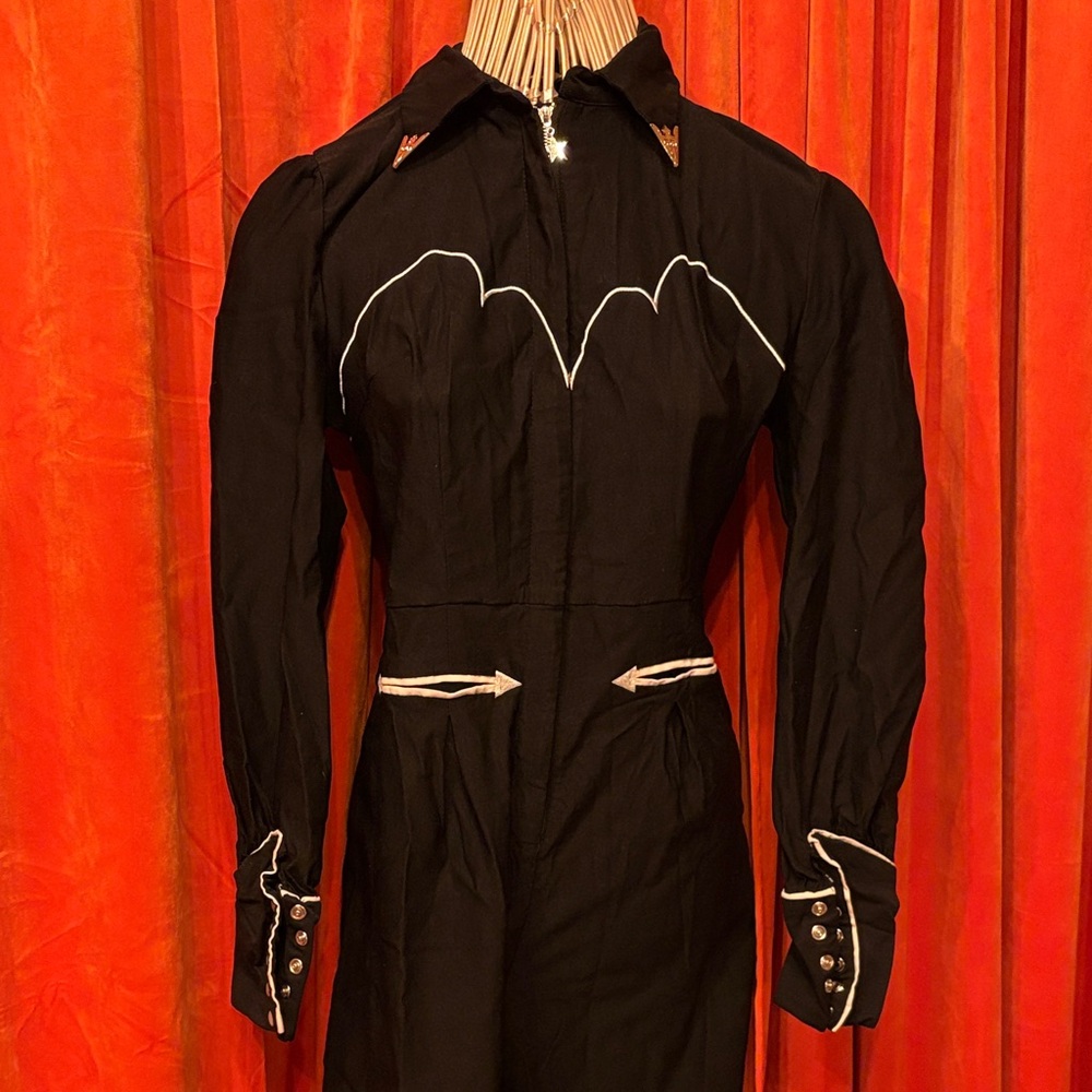 Black Western Jumpsuit with White Accents